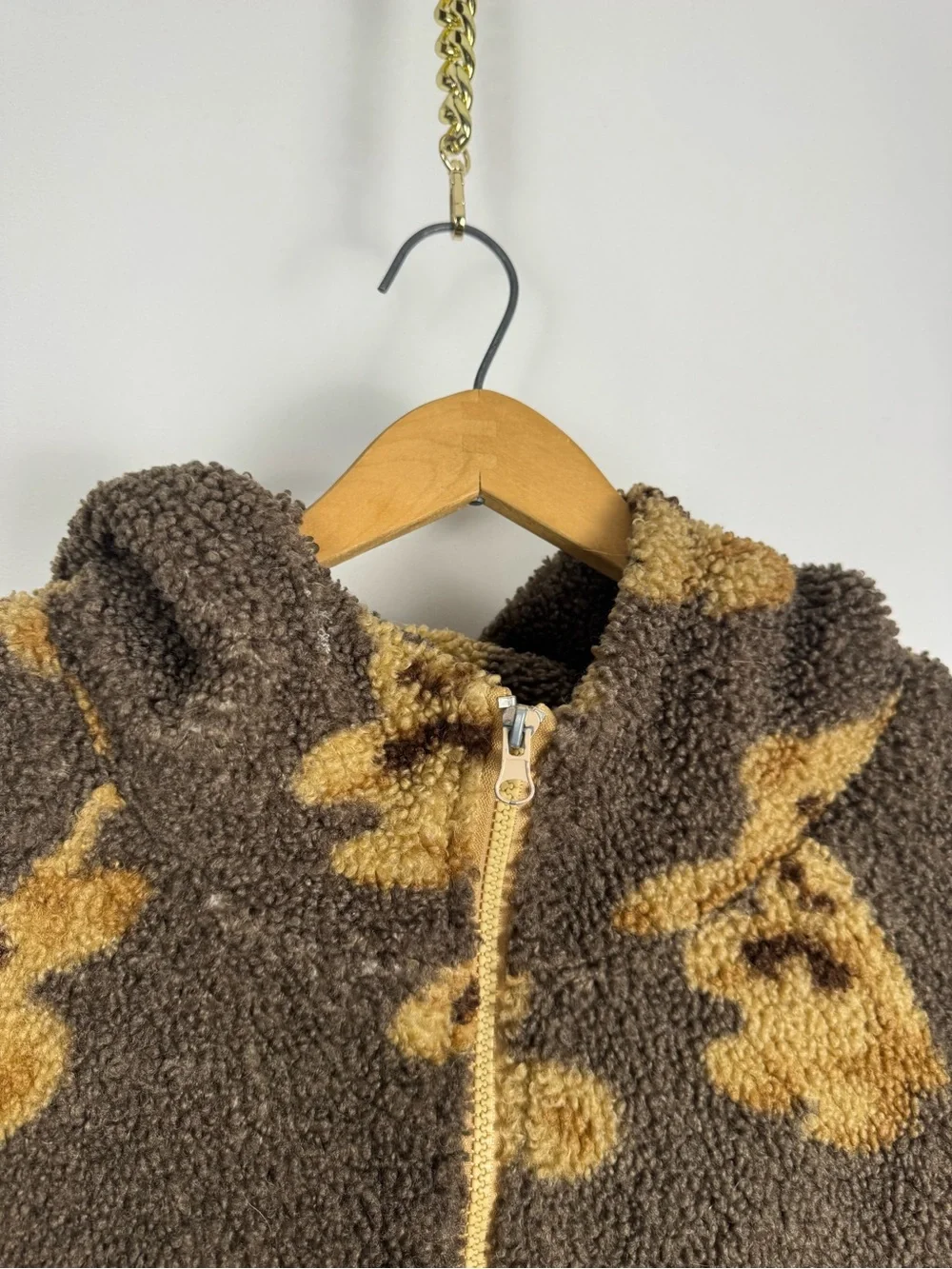 Vintage 90s Brown Teddy Bear Sherpa Zip Fleece Hoodie - Picture 6 of 8